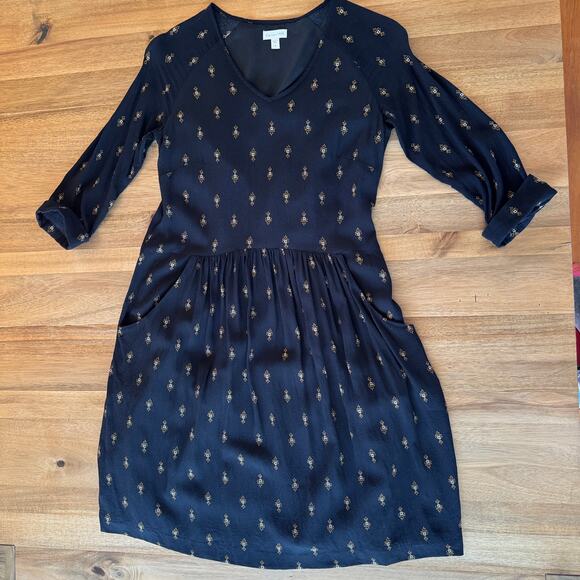 Garnet Hill Bohemian Tiered Pocket Detail Dress Size 4 Black Floral Emblem Print - Picture 14 of 16